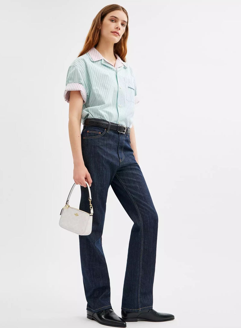 كوتش اوت ليت حقيبة كتف كوتش نوليتا 19 من قماش الكانفاس المميز، حقيبة كروس بودي نسائية، حقيبة كتف نسائية، حقيبة يد نسائية، أبيض - 19 سم - Image 2